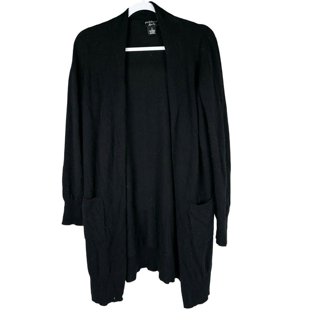 Peck & Peck Luxury 100% Cashmere Black Open Front Cardigan Sweater Size Small